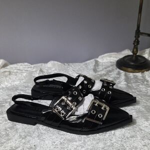 Berness Black Buckle Flats